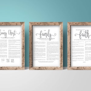 LDS Prints Set of 3, The Living Christ, The Family Proclamation To The World, The Articles of Faith, LDS Decor, LDS printables, lds Quote