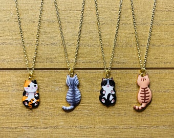 Cat Charm Necklace- Calico, Grey Tabby, Black & White, Orange Tabby, Alley Cat, Gift, Gold Plated Chain, Brass, 18 Inch