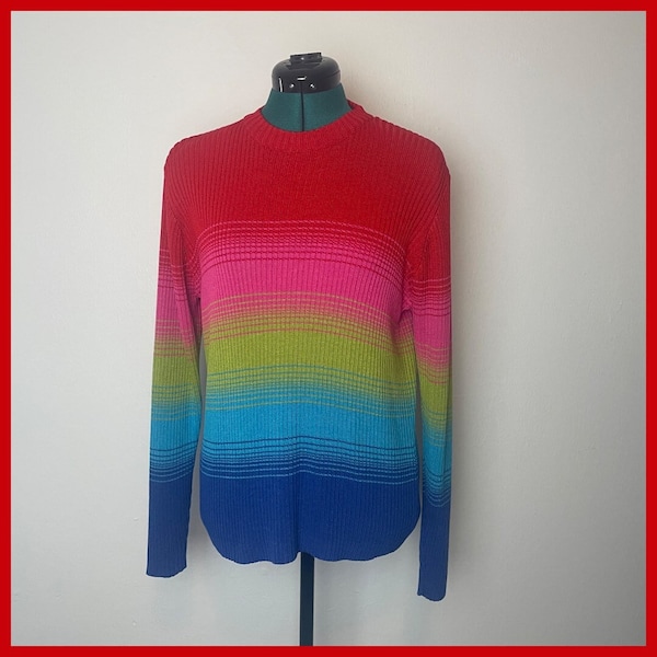 Rainbow Colored Ribbed Pullover Sweater | Crystal Kobe