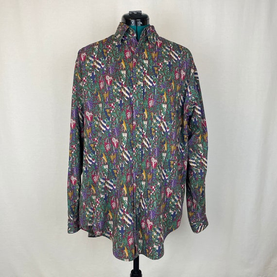 Shields and Vine Print Purple Button Down Collare… - image 1