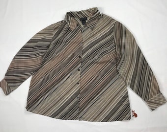 Brown Striped Long Sleeve Button Up Blouse Fashion Collared Shirt | Size 22/24 | Lane Bryant