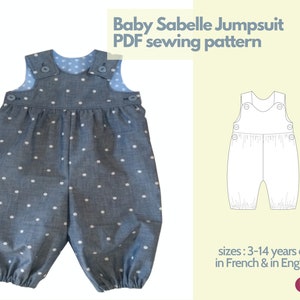 Baby dungarees sewing pattern - PDF - 3 to 24 months