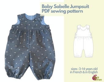 Baby dungarees sewing pattern - PDF - 3 to 24 months