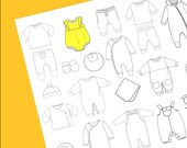 Coloriage numérique imprimable : vêtements de bébé. PDF A4 et lettre et JPG pour ipad