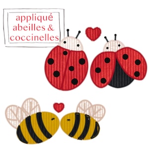 Ladybugs and Bees appliqué pattern - Cute nature heart fabric or felt - PDF instant file