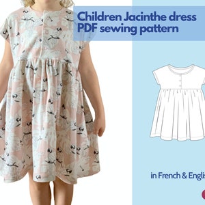 PDF Sewing pattern - Girl dress, short sleeves, gathered skirt - 3 - 14 years old