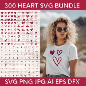 300 Pack Heart SVG Bundle - Valentine's SVG Love Heart Vector - Romantic Valentines graphics - File cut eps ai jpg png dfx -  scancut cricut