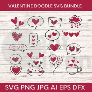 Valentines doodle Heart SVG Bundle - SVG Love Heart Vector - Romantic Cute graphics - File cut eps ai jpg png dfx scanNcut cricut silhouette