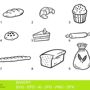 Fichiers de découpe - boulangerie, pain, gâteau, croissant:  SVG, EPS, DXF, ai,png, jpg, pdf pour Silhouette, Cricut, ScanNCut