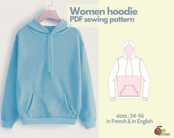 Hoodie-Sweatshirt-Muster für Frauen - 34 bis 56 - Sofortiges PDF