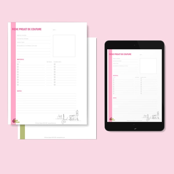 Fiche organisation  projet de couture - PDF instantané, imprimable et modifiable