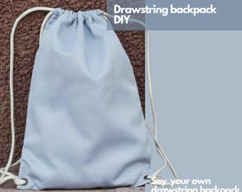 Pode incluir: Padrão de mochila de cordão azul claro em formato A4, disponível em francês e inglês.
