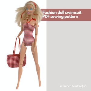 PDF Sewing Pattern - Barbie 1 Piece Swimsuit and Doll Fashion Model, Child, Toy, Fashion