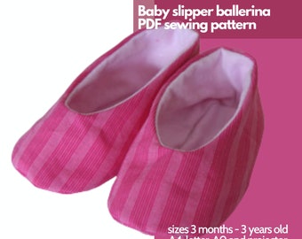 Sewing pattern for baby ballerina slippers - 3 to 36 months / 3 years - Instant PDF