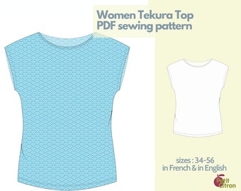 Sewing pattern - Tekura top with japanese sleeves - 34 to 56 - instant PDF