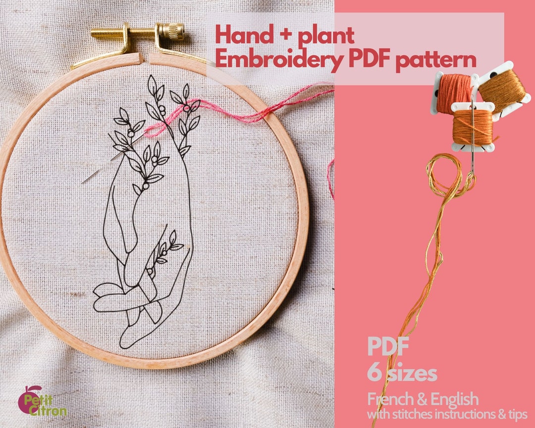 Hand Embroidery Chart Hand Leaves and Plant PDF Pattern - Etsy