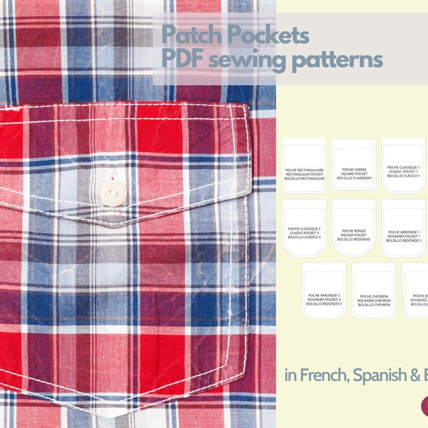 Patch pockets sewing patterns - PDF - 10 types, 6 sizes