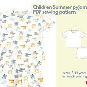 Sewing pattern - jersey pyjamas for children - 3 to 14 years old - instant PDF