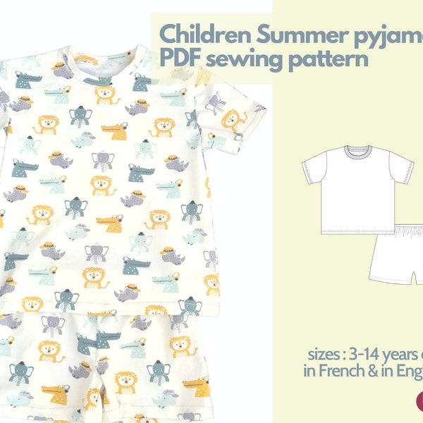 Sewing pattern - jersey pyjamas for children - 3 to 14 years old - instant PDF