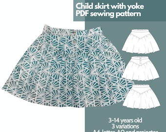 Skirt pattern with Magdala Girls yoke - French & English - 3 to 14 years - 3 variations - Instant PDF