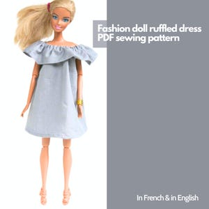 Instant PDF Sewing Pattern - Barbie Ruffled Dress and Doll Fashion, Child, Toy, Fashion
