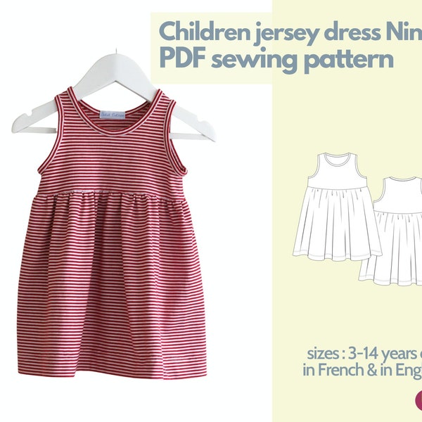 Sewing pattern - jersey dress for children - 3 to 14 years old - instant PDF