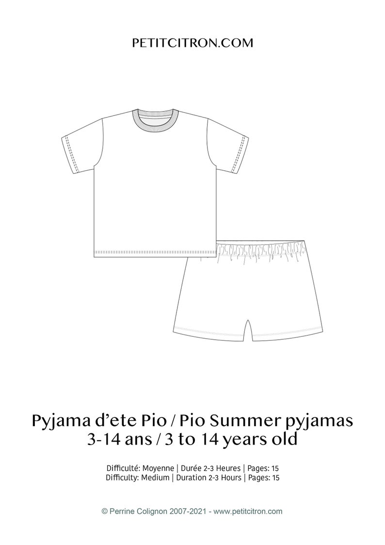 Patron de pyjama jersey pour enfant Pio 3 au 14 ans PDF instantané image 5
