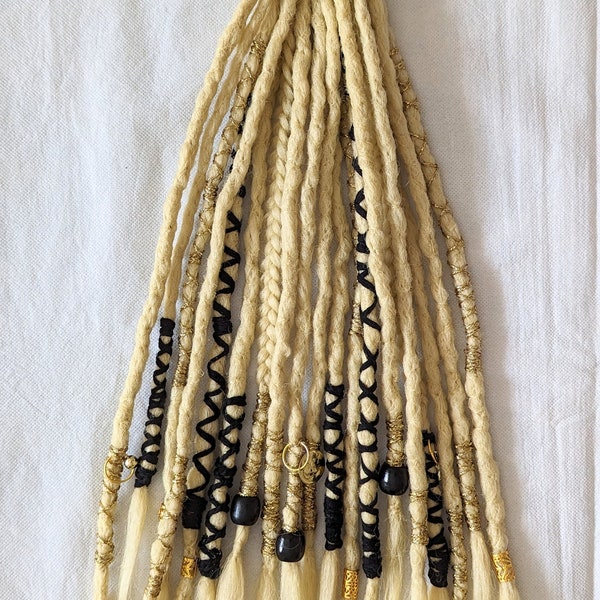 19x Blonde Dreadlocks Synthetic Hair Extensions 23'' Long Single Ended Loop Dreads Gold Gothic Tribal Boho Hippie Cosplay Festival Hairstyle