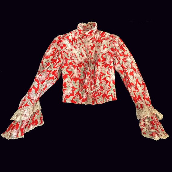 Victorian Antique Late 1800’s Red Orange Floral Bo
