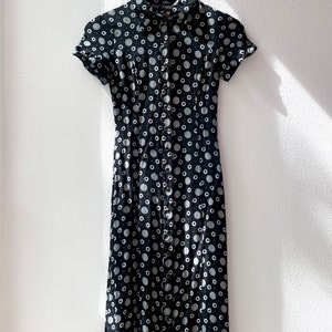 Vintage 90’s Betsey Johnson Black White Polka Dot Spiral Shirt Dress 6 S Grunge Goth