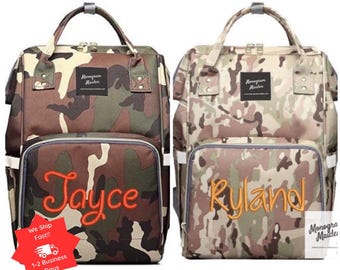 Zaino per pannolini mimetico personalizzato - Borsa per pannolini ricamata, militare