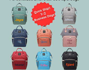 Personalized Embroidered Diaper Backpack - Custom Baby Shower Gift-Green,Turquoise, Pink, Black,Red, Grey, Orange Bag