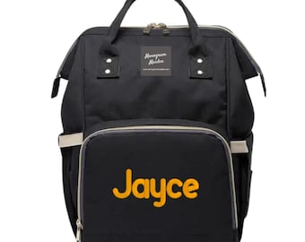 Embroidered Black Canvas Diaper Bag Backpack – Personalized Nappy Bag