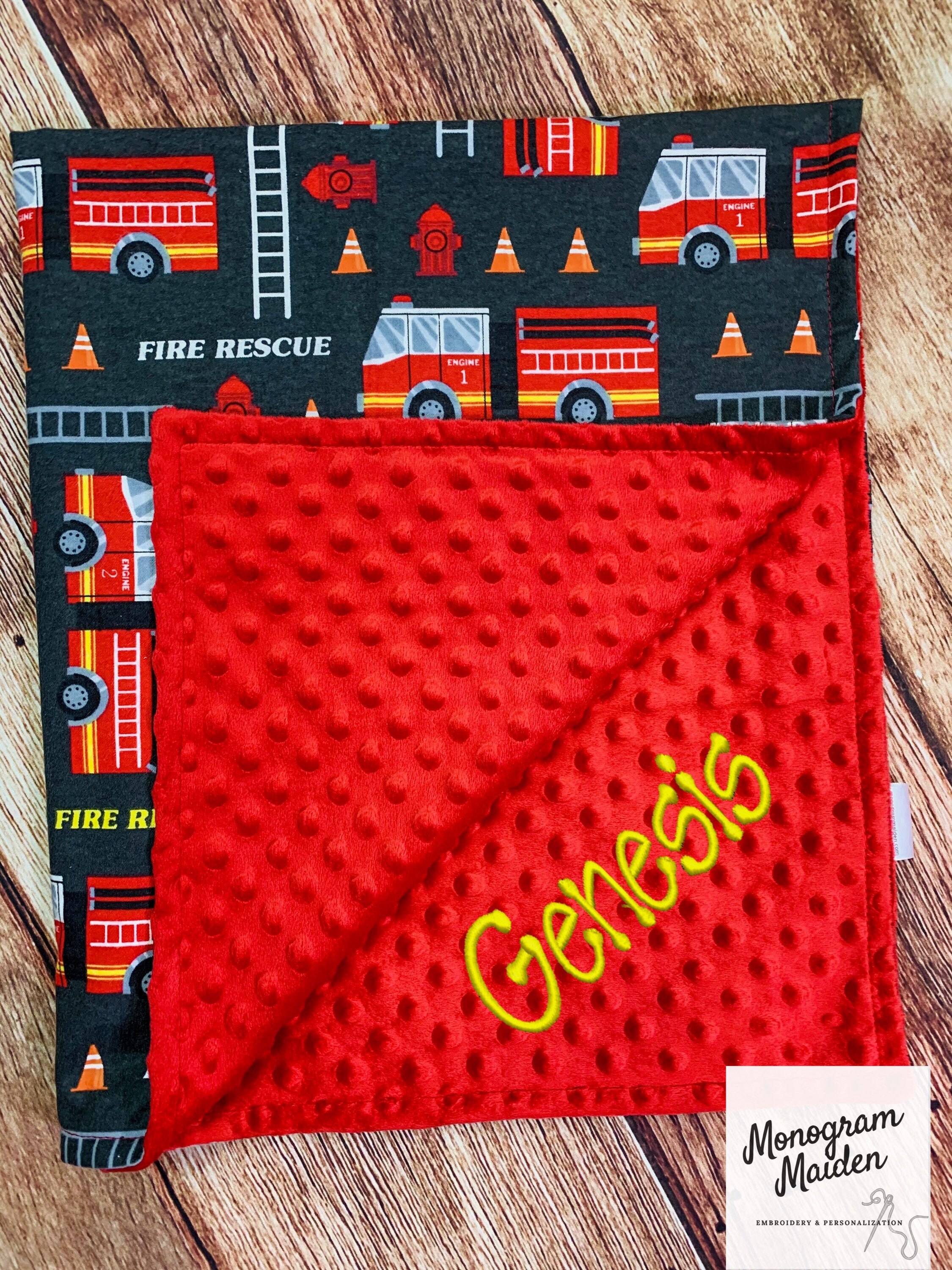 FireTruck Blanket Embroidered Fire Truck Baby Blanket Etsy