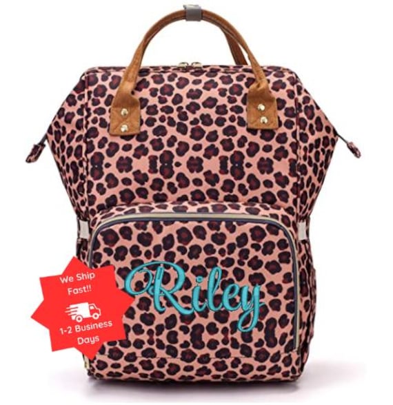 Leopard/cheetah Print Diaper Bag Backpack – Embroidered  display picture 1