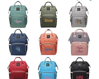 Monogrammed Diaper Bag Backpack - Personalized Embroidery on Solid Color Bag