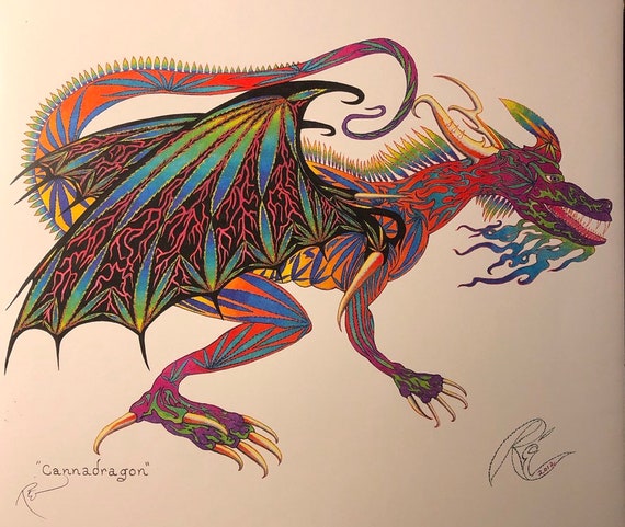 Cannadragon Fine Art Print Fantasy Stoner Dragon Etsy