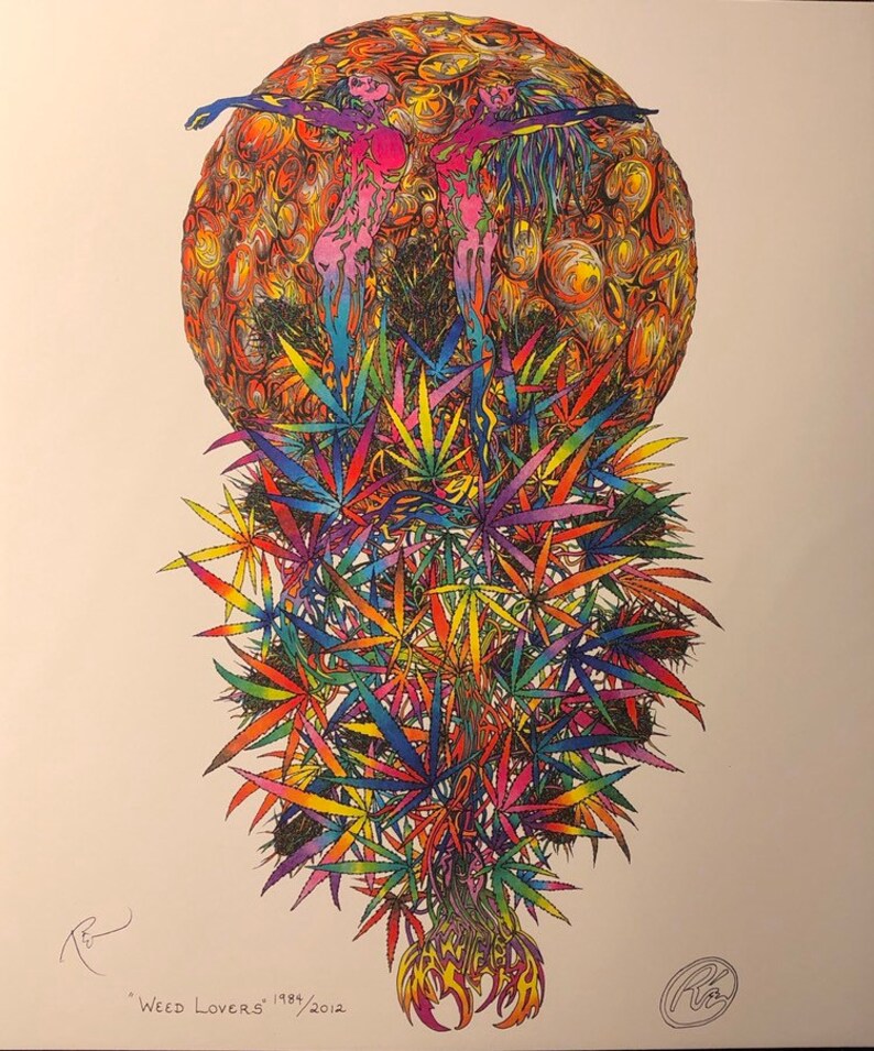 cannabis creative. man and woman Weed Lovers Fine art print fantasy human love multi-colored psychedelic trippy