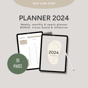 Planificador digital 2024 / Fechado / Planificador semanal / Planificador diario / Planificador mensual / Planificador minimalista