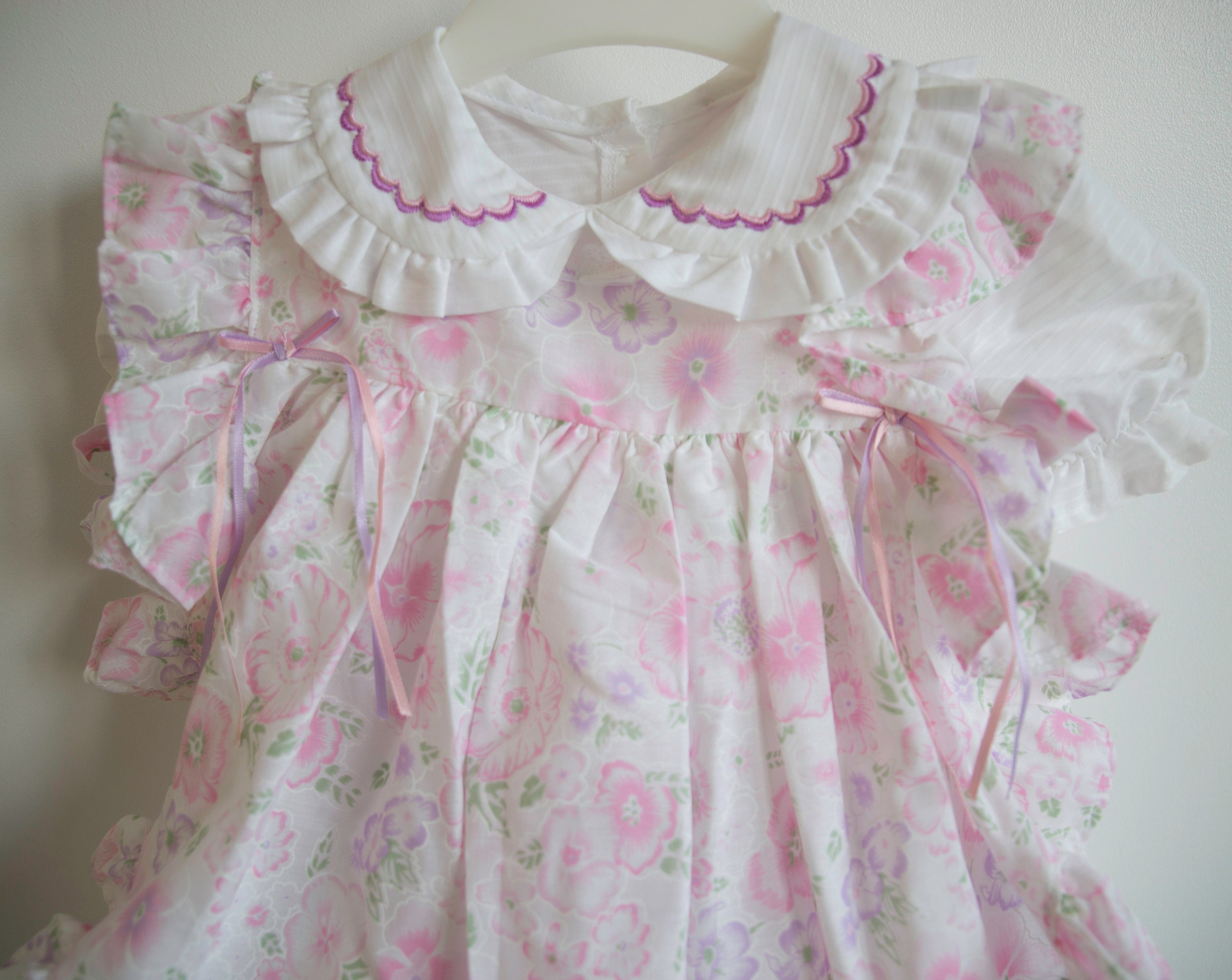 Pink Floral Baby Girl's Vintage Apron Dress Age 2yrs Cotton Toddler