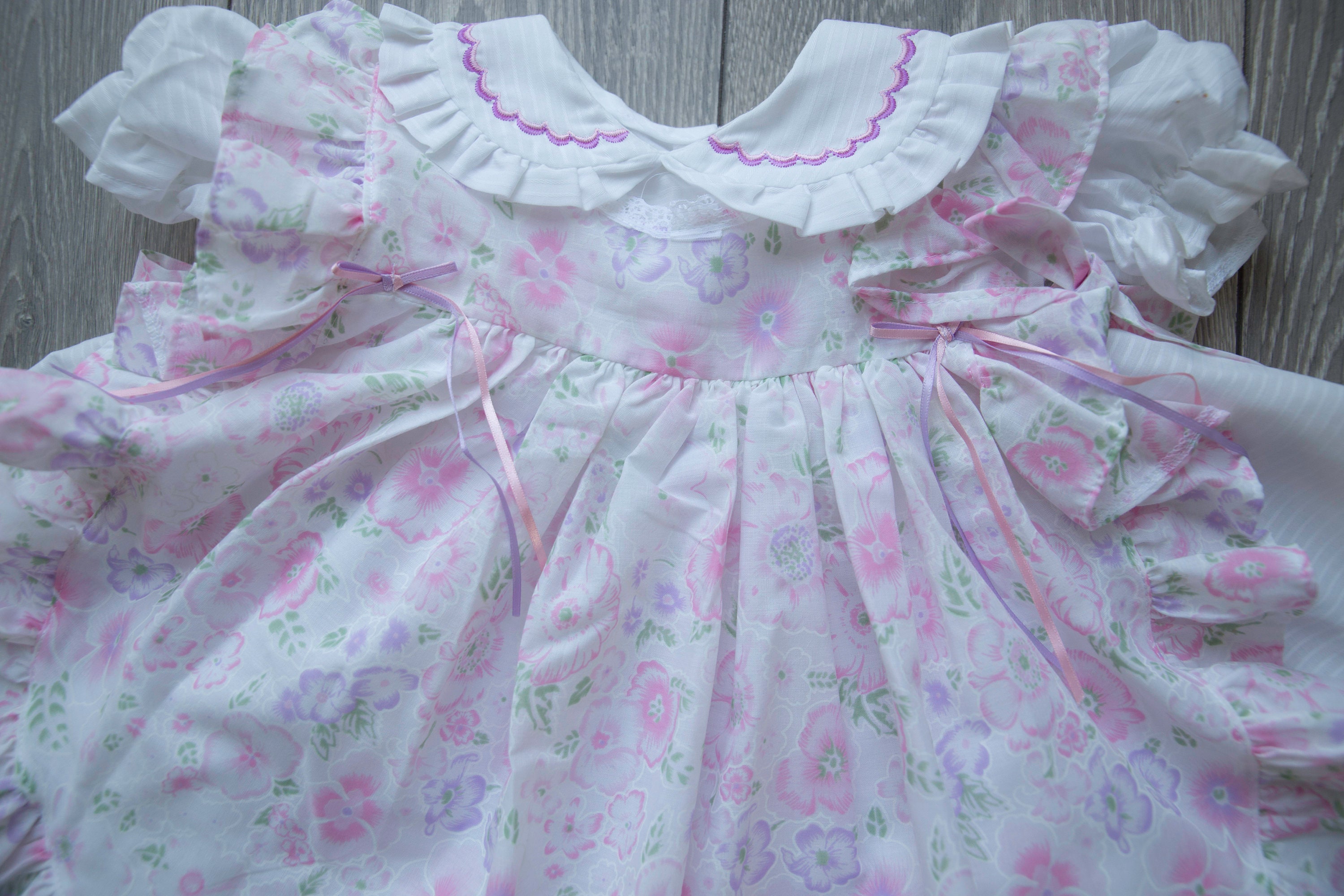 Pink Floral Baby Girl's Vintage Apron Dress Age 2yrs Cotton Toddler