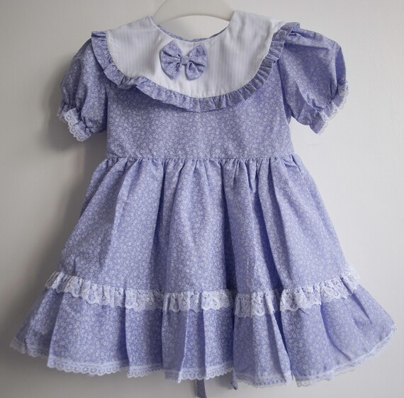New Arrival Baby Girl Spanish Blue Dotty Puff Ball Dress Lace Details Romany 