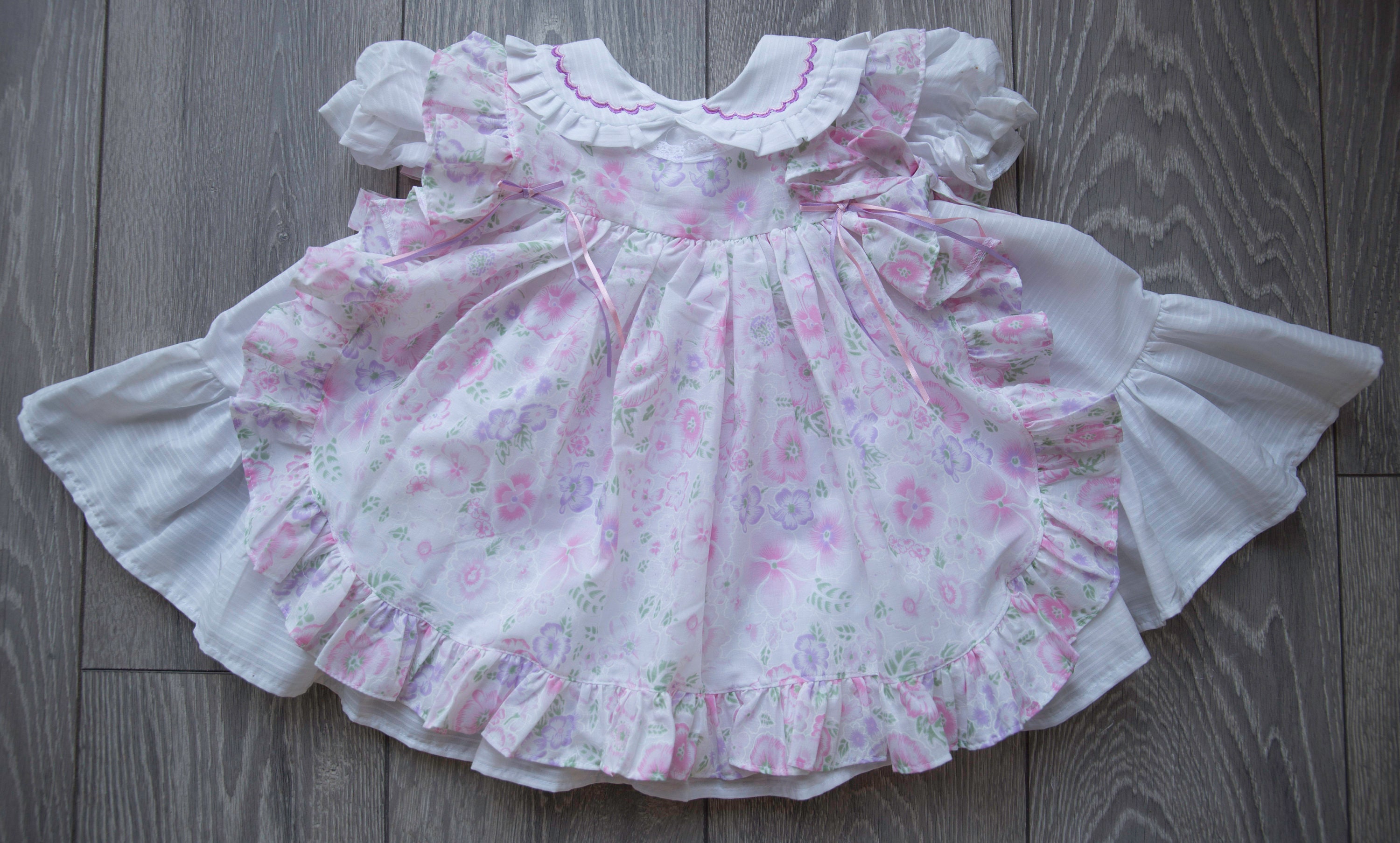 Pink Floral Baby Girl's Vintage Apron Dress Age 2yrs Cotton Toddler
