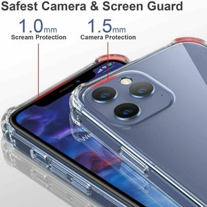 May include: A clear phone case with raised edges to protect the screen and camera. The case has a 1.0 mm screen protection and 1.5 mm camera protection.