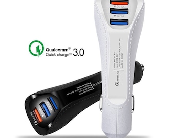 Leather Quick Charge 3.0 In Car Charger 3 Ports USB Qualcomm USB Charging Adapter Fast Charger Black White