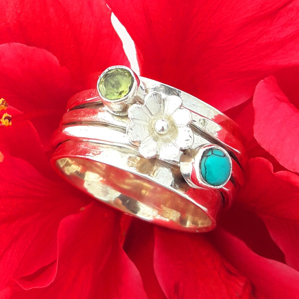 925 Sterling Silver Spinner Band Ring Fidget Ring Paridot Etsy