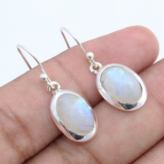 Blue Fire RAINBOW MOONSTONE Low Price 925 Sterling Silver Ladies Gemstone Jewelry Oxidized Jewelry Antique Style Earrings 0.9