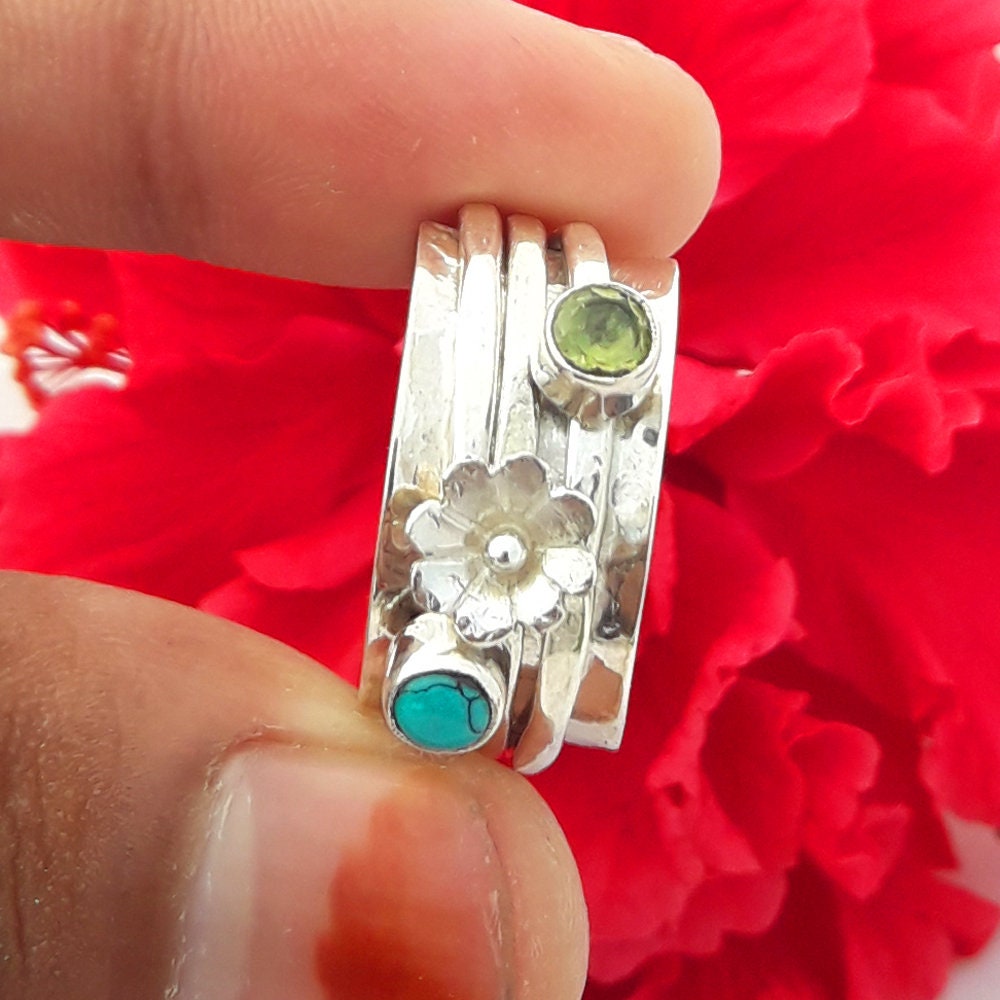 925 Sterling Silver Spinner Band Ring Fidget Ring Paridot Etsy