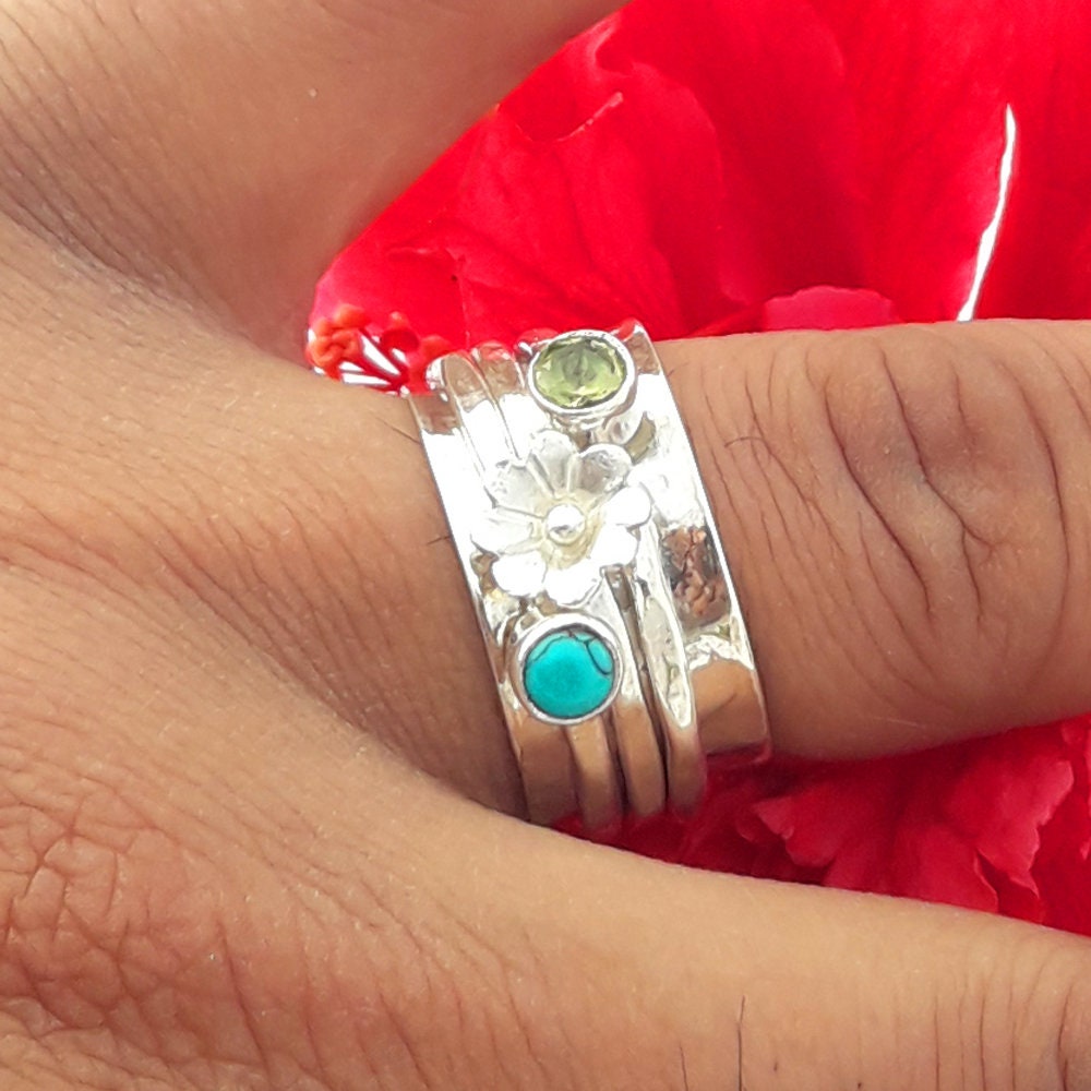 925 Sterling Silver Spinner Band Ring Fidget Ring Paridot Etsy