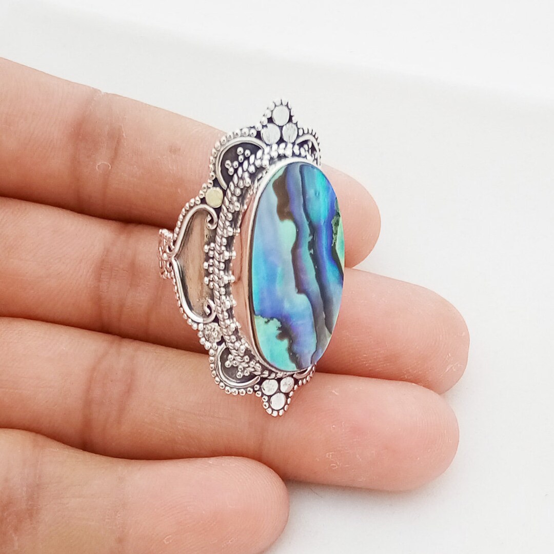 Abalone Shell Ring 92.5% Sterling Silver Ring Gemstone - Etsy